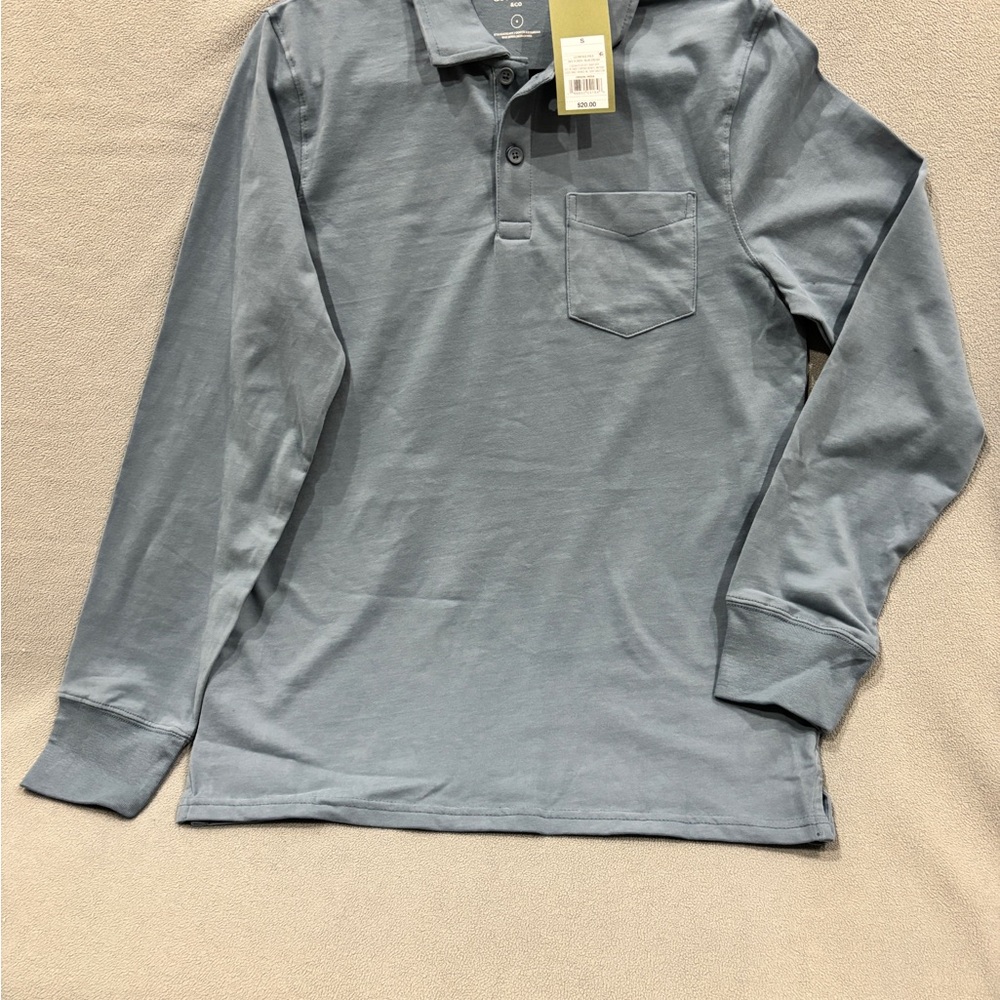 Goodfellow & Co Slate Blue Long-Sleeve Polo with Chest Pocket